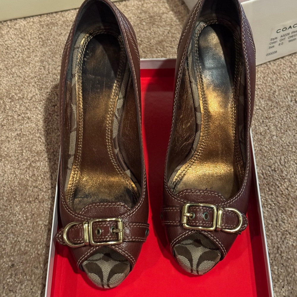Coach Brown Elegant Peep-Toe Heels